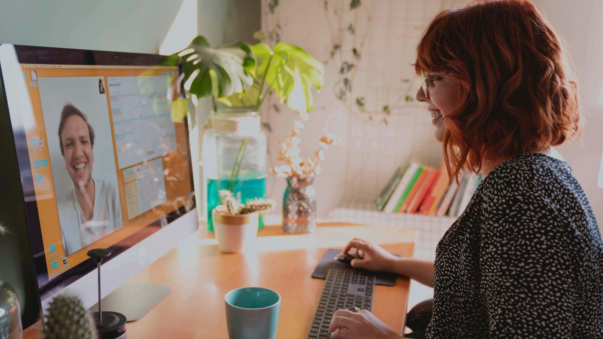 Woman in online meeting from home-1